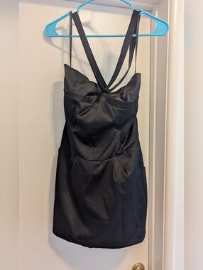Little Black Satin Cocktail Dress With Pockets
